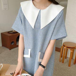 Puritan-collar Tweed Shift Dress