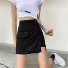 High-waist Asymmetrical Slit-hem Skort