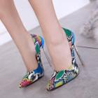 Faux Leather Snake-print Pointed High-heel Pumps