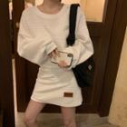 Set : Cropped Round-neck Sweatshirt / High-waist Skirt