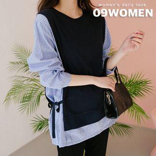 Plus Size Vest Overlay Stripe Top