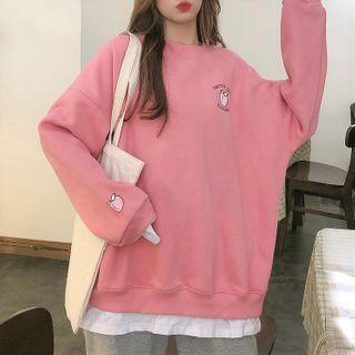 Mock Two-piece Peach Embroidered Pullover