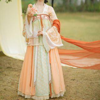 Embroidered Hanfu Belt / Wrap Top / Color Block Wrap Top / Maxi Skirt