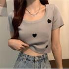 Heart Print Slim Fit Cropped T-shirt