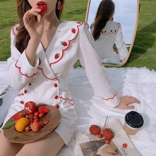 Strawberry Embroidered Long-sleeve Playsuit / Short-sleeve Mini A-line Dress