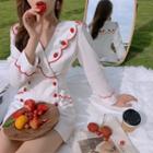 Strawberry Embroidered Long-sleeve Playsuit / Short-sleeve Mini A-line Dress