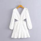 Long-sleeve Eyelet Lace Cut-out Mini A-line Dress