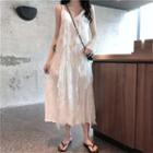 Plain Short-sleeve T-shirt / Strappy Midi A-line Dress / Set
