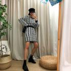 Houndstooth Knit Cardigan & Miniskirt Set