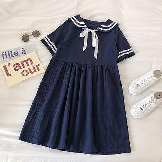 Color-block Striped Panel Short-sleeve Dress