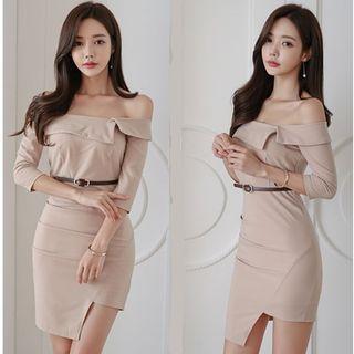 3/4-sleeve Off-shoulder Mini Sheath Dress
