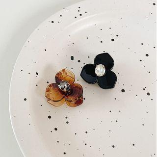 Flower Faux Pearl Resin Rhinestone Earring