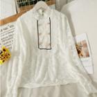 Fleece-lined Mock-neck Lace Blouse
