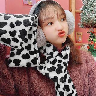 Cow Print Fleece Scarf Black & White - One Size