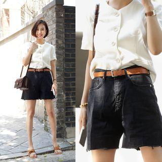Frayed Wide-leg Denim Shorts