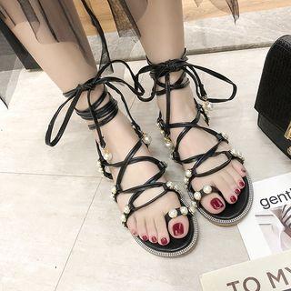 Beaded Toe Loop Strappy Gladiator Sandals