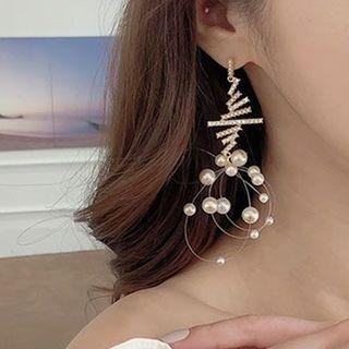 Faux Pearl Fishing Line Fringed Earring 1 Pair - Gold - One Size