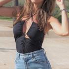 Spaghetti-strap Halter Neck Crisscross Swimsuit
