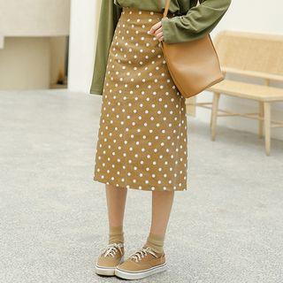 Polka Dot A-line Midi Denim Skirt