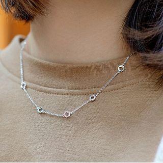 Rhinestone Alloy Necklace Silver - One Size