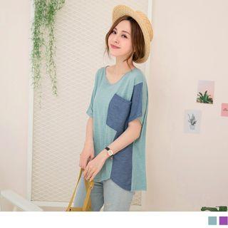 Round Neck Panel Short-sleeve Top