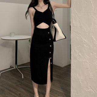 Spaghetti Strap Cutout Midi Dress Black - One Size