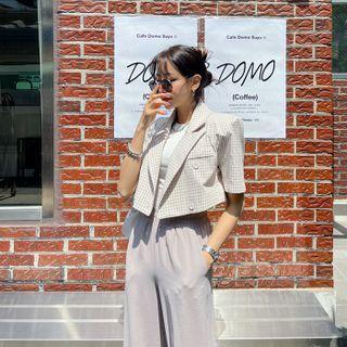 Short-sleeve Gingham Cropped Blazer