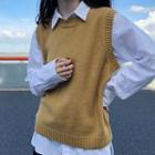 Knitted Crew-neck Loose-fit Vest