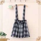 Plaid Suspender Skirt Plaid - Navy Blue - One Size