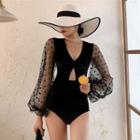 Dotted Panel Long-sleeve Swimsuit