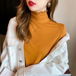 Ruffled-edge Cowl-neck Plain T-shirt In 8 Colors