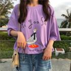 Elbow-sleeve Duck Print T-shirt