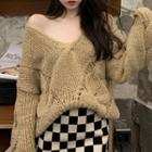 Cable Knit Sweater / Checkerboard Mini Skirt