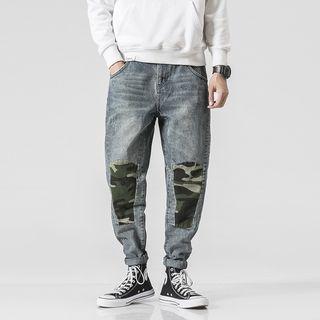 Camouflage Panel Washed Jeans