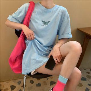 Short-sleeve Butterfly Print Tunic T-shirt