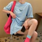 Short-sleeve Butterfly Print Tunic T-shirt