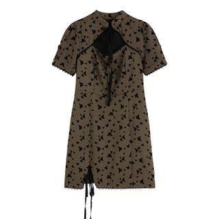 Short-sleeve Cutout Butterfly Print Mini Dress
