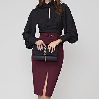 Set: Lantern-sleeve Blouse + Pencil Skirt