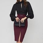 Set: Lantern-sleeve Blouse + Pencil Skirt