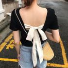 Bow Backless Short-sleeve T-shirt