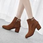 Faux Pearl Chunky Heel Ankle Boots