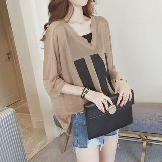 Elbow-sleeve Printed Top + Camisole Top