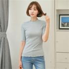 Frill-neck Ribbed Top