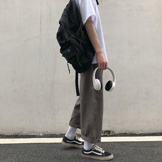Drawstring Hem Plain Straight-cut Casual Pants
