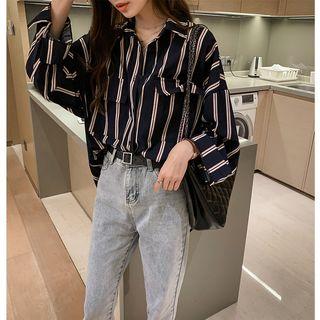 Long-sleeve Striped Oversize Blouse
