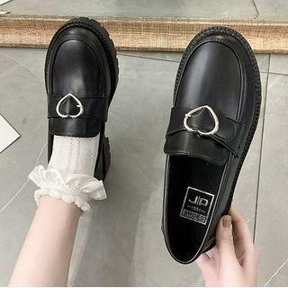 Block Heel Heart Buckle Loafers