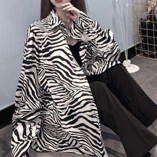 Zebra Print Long Sleeve Shirt As Shown In Figure - One Size