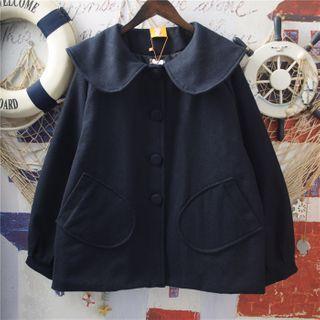 Long-sleeve Peter Pan Collar Padded Jacket Navy Blue - One Size