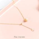 Faux Crystal Shell Pendant Necklace Gold Plating Rose Necklace - One Size