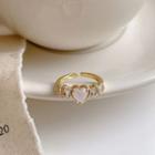 Heart Rhinestone Alloy Open Ring 1pc - Gold - One Size